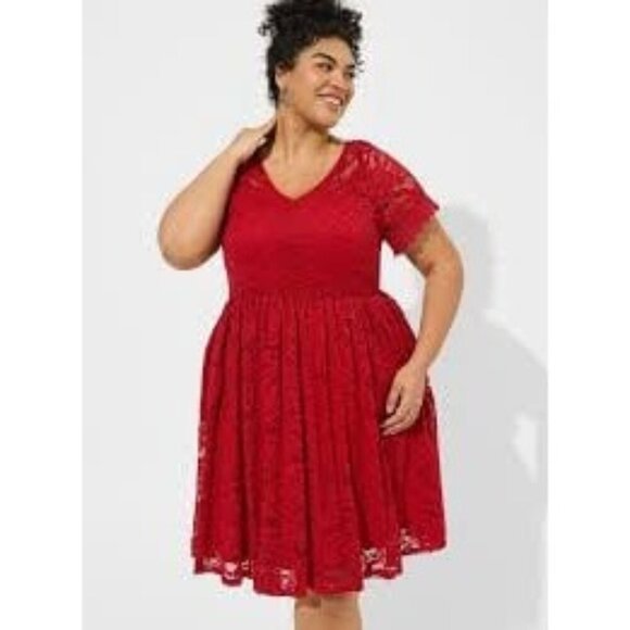 Torrid Dresses & Skirts - Torrid Mini Lace Skater Dress Stretchy Size 1X 14/16 NEW Jester Red
